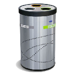 Estación de reciclaje jumbo de acero inoxidable con 3 divisiones superiores para separar basura