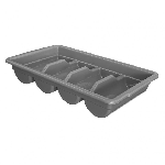Charola plástica organizadora color gris con cuatro compartimentos para cubiertos y utensilios