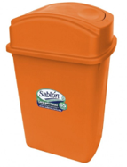 Cesto plástico color naranja de 42 litros con tapa de balancín lateral