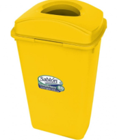 Contenedor rectangular amarillo de 80 litros con tapa superior de diseño elíptico