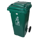 Contenedor de basura de 120 litros con dos ruedas y tapa plana